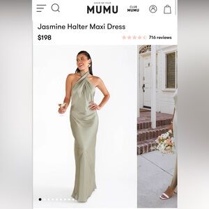 Show Me Your Mumu Jasmine Halter Maxi Dress Moss Green Luxe Satin